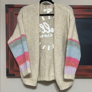 saltwater LUXE Cream Open-Front Cardigan with Multicolor Striped Sleeves